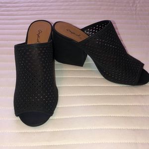 Black Block Heel Slip On Mule